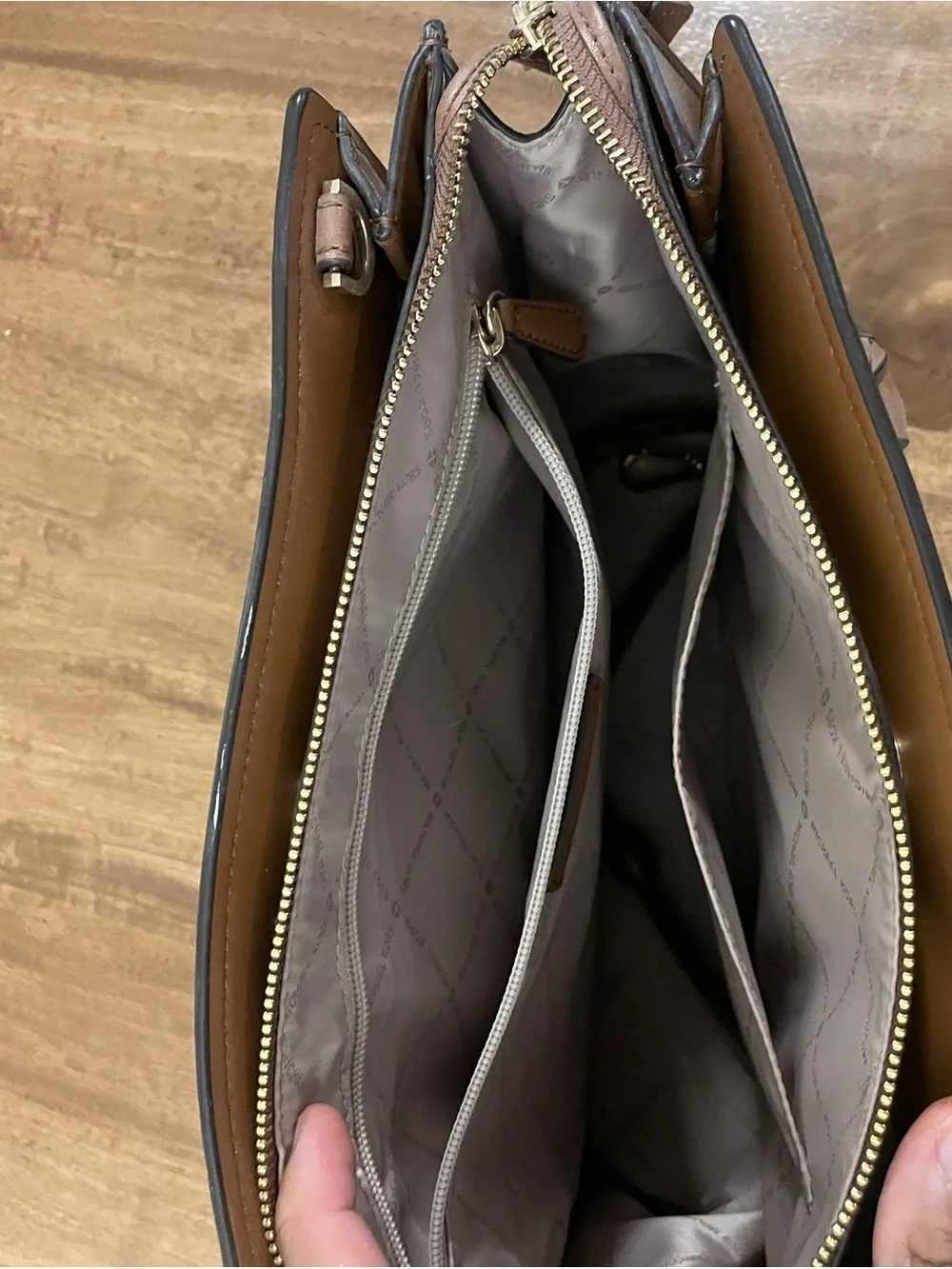 Michael Kors Cognac Leather Satchel with Gold Logo Charm
